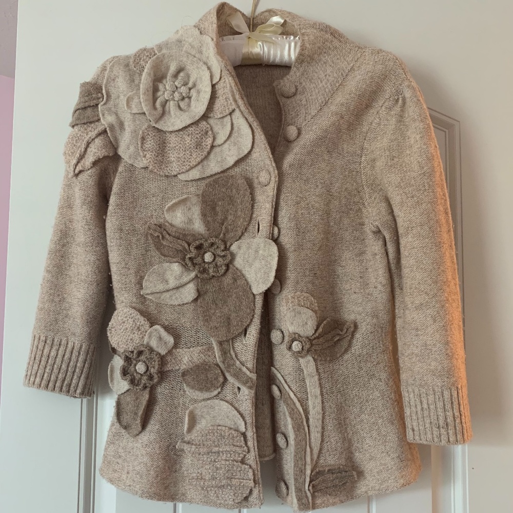Anthropologie Floral Applique Cardigan